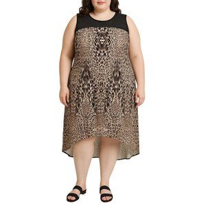 Ashley Stewart Leopard Print High-Low Sleeveless Dress With Sheer Yoke Size 26